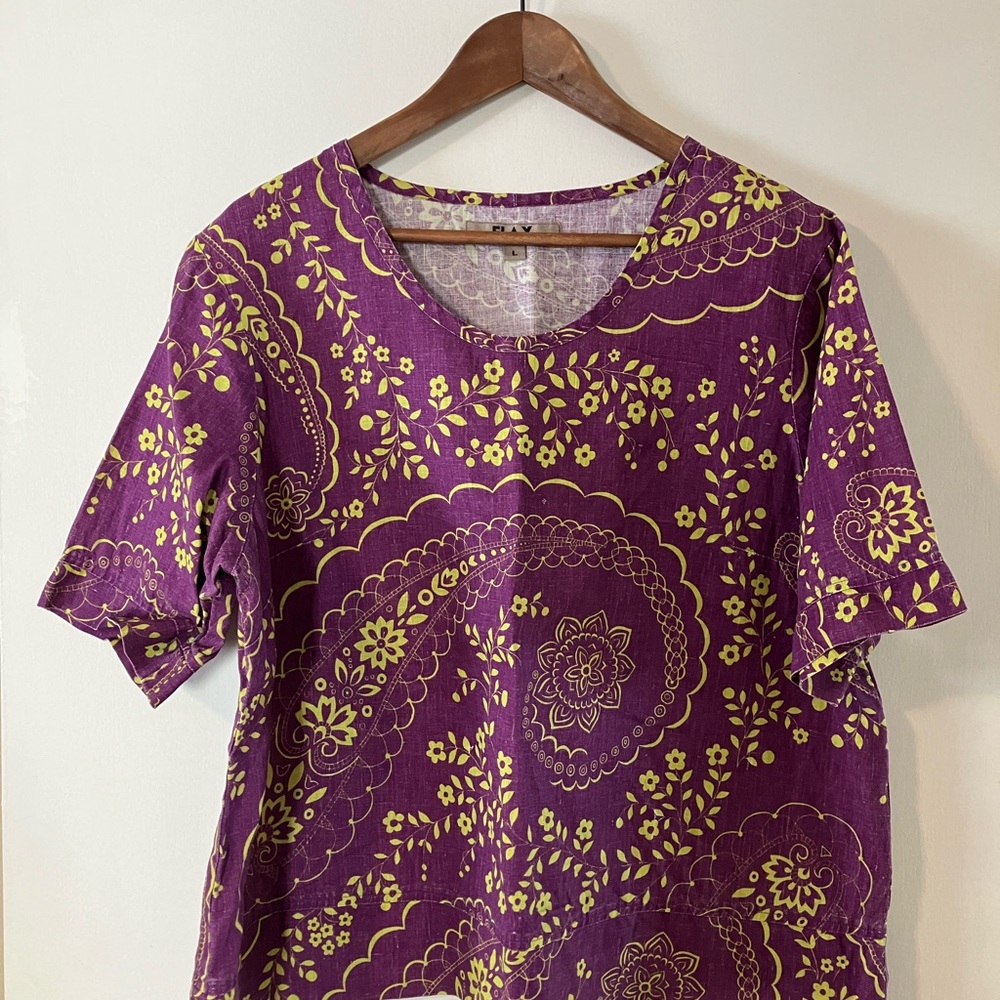 Flax Linen Floral Short Sleeve Top